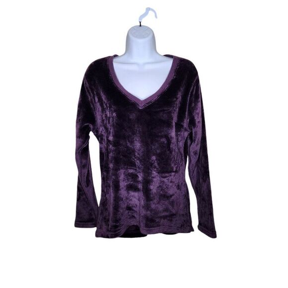 UGG Long Sleeve VNeck Velour Pullover Fuzzy Top Womens L Purple - Picture 1 of 5
